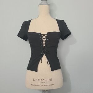 IAMGIA Evita Lace Up Top in Black Size Med‎